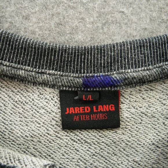 Jared Lang Sweater Mens Large Gray Pullover Knit Crew Neck Elbow Patches - Picture 6 of 13